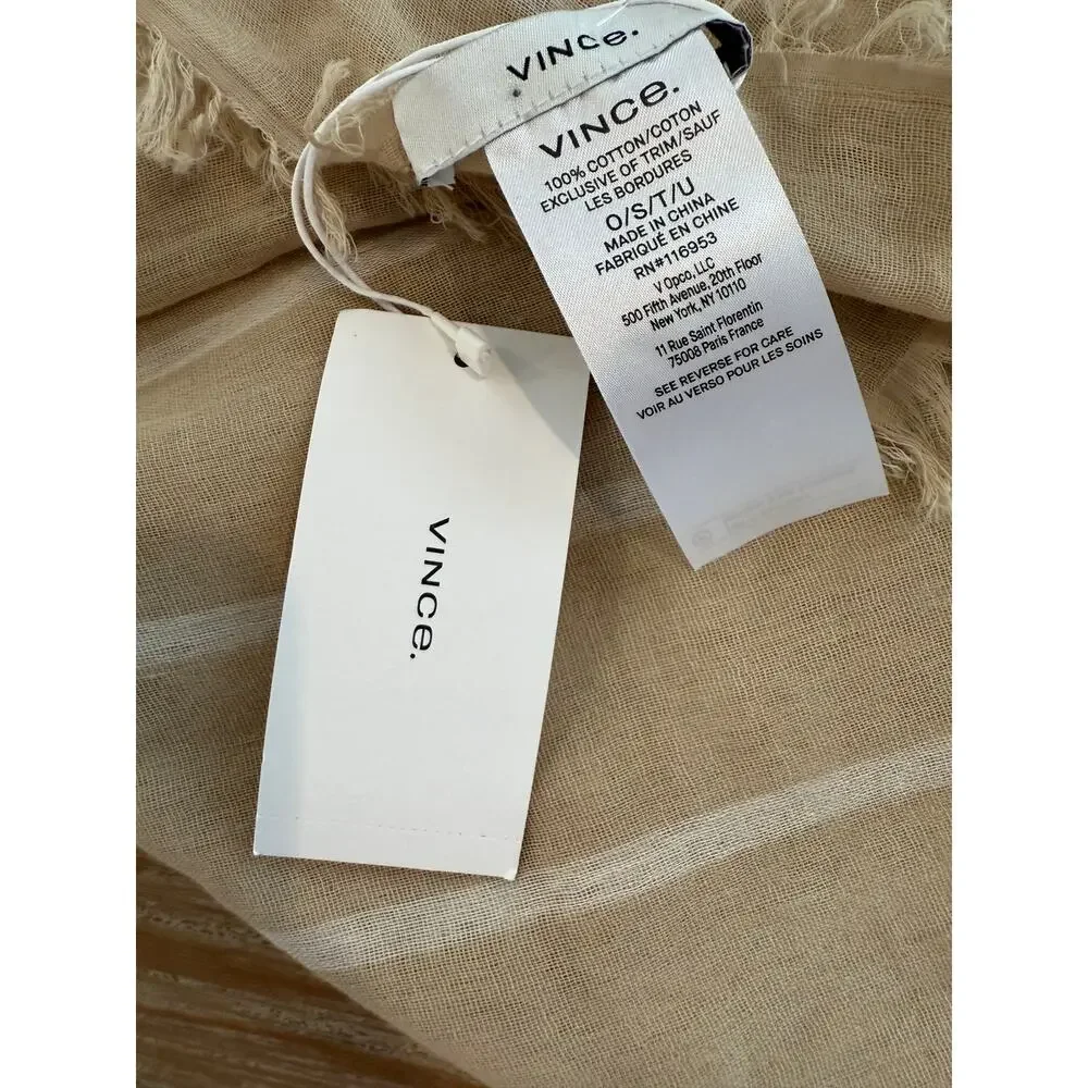 Vince Cotton Gauze Awning Stripe Travel Scarf Beige Parchment